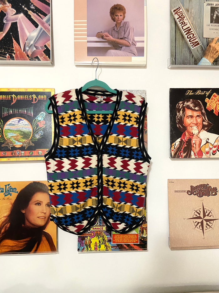 Vintage 1990s French Navy Southwestern Women's Vest, Size Medium - Deer Creek Mercantile