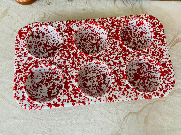 Splatter Enamelware Red Muffin Tin - Deer Creek Mercantile