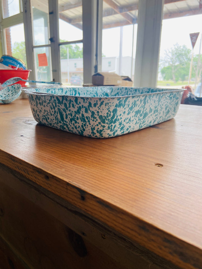Splatter Enamelware Turquoise Lasagna Pan - Deer Creek Mercantile