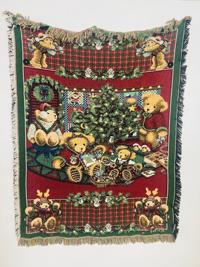 Vintage Christmas Teddy Bear Tapestry Blanket - Deer Creek Mercantile