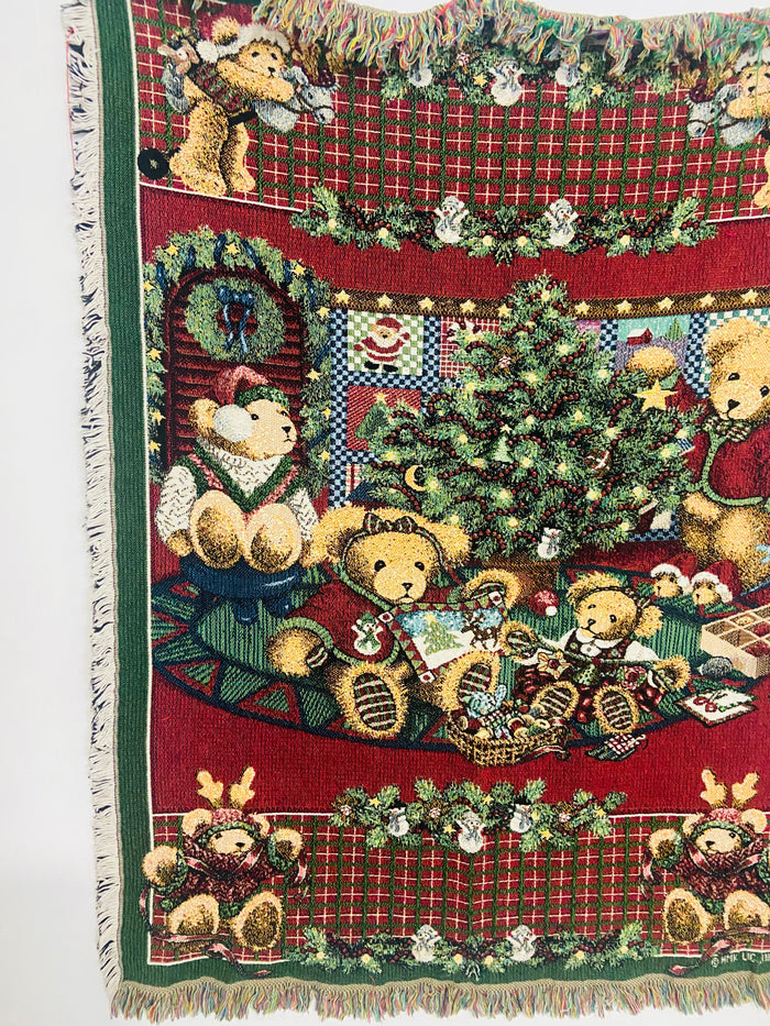 Vintage Christmas Teddy Bear Tapestry Blanket - Deer Creek Mercantile