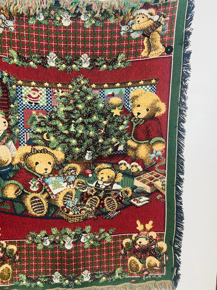 Vintage Christmas Teddy Bear Tapestry Blanket - Deer Creek Mercantile