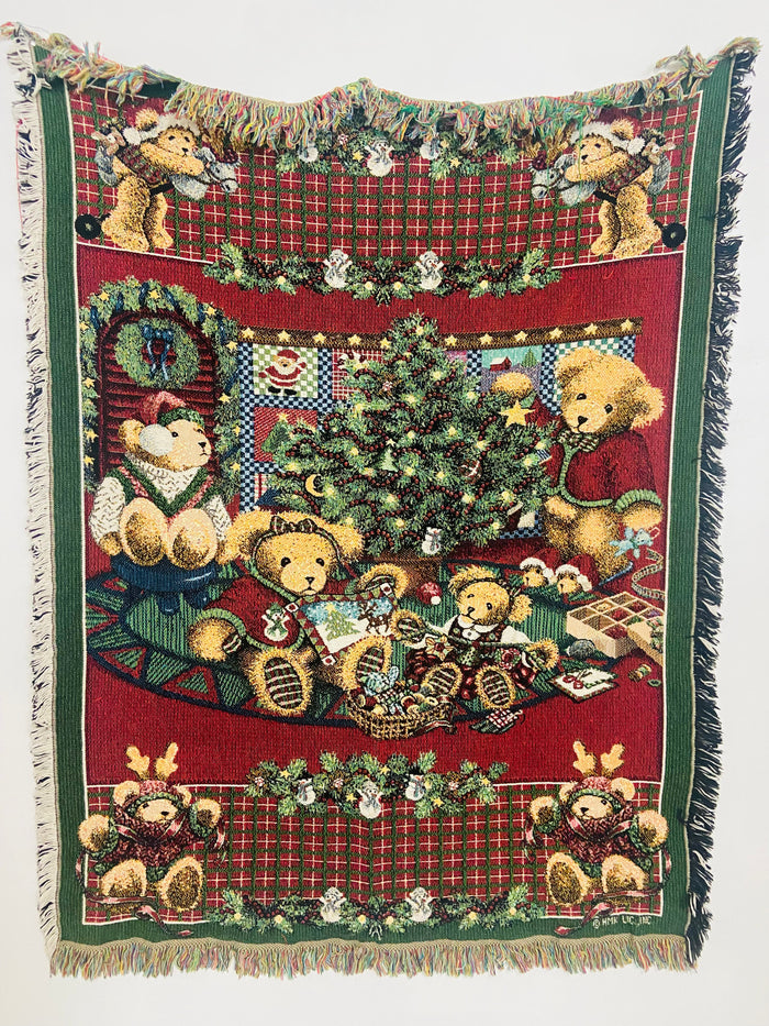 Vintage Christmas Teddy Bear Tapestry Blanket - Deer Creek Mercantile