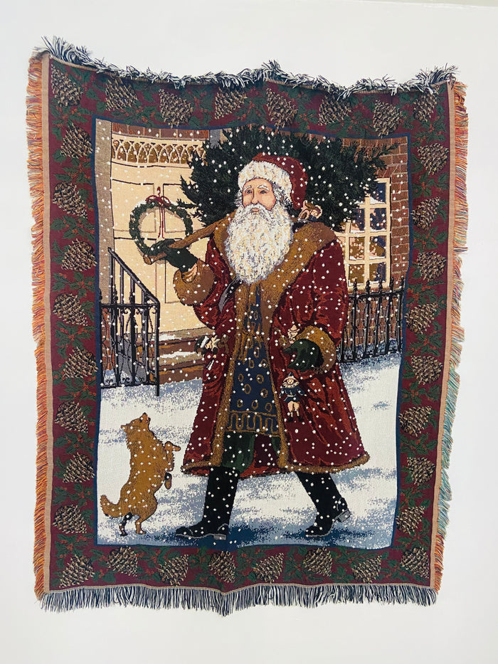 Vintage Old World Santa Christmas Tapestry Blanket - Deer Creek Mercantile