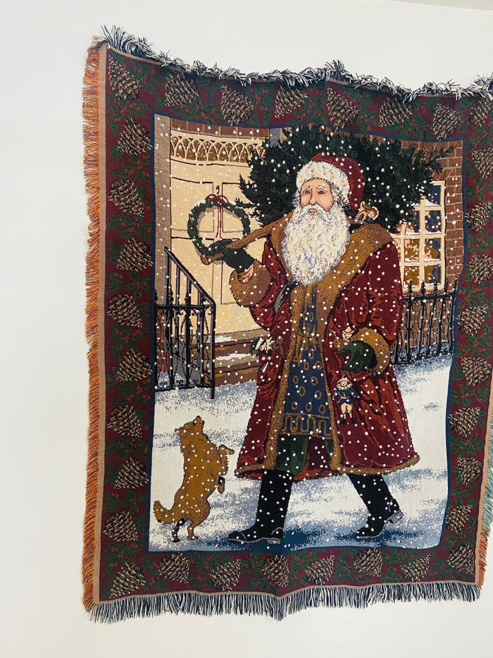 Vintage Old World Santa Christmas Tapestry Blanket - Deer Creek Mercantile