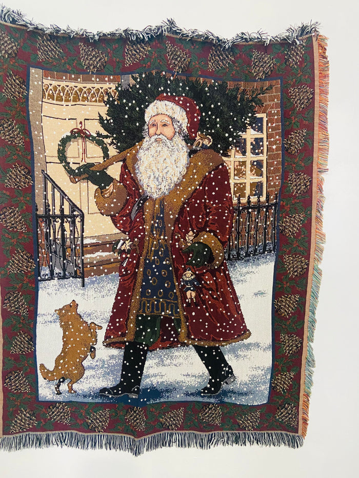 Vintage Old World Santa Christmas Tapestry Blanket - Deer Creek Mercantile