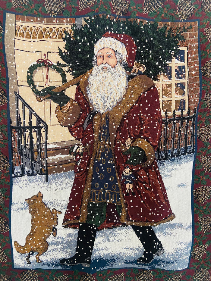 Vintage Old World Santa Christmas Tapestry Blanket - Deer Creek Mercantile