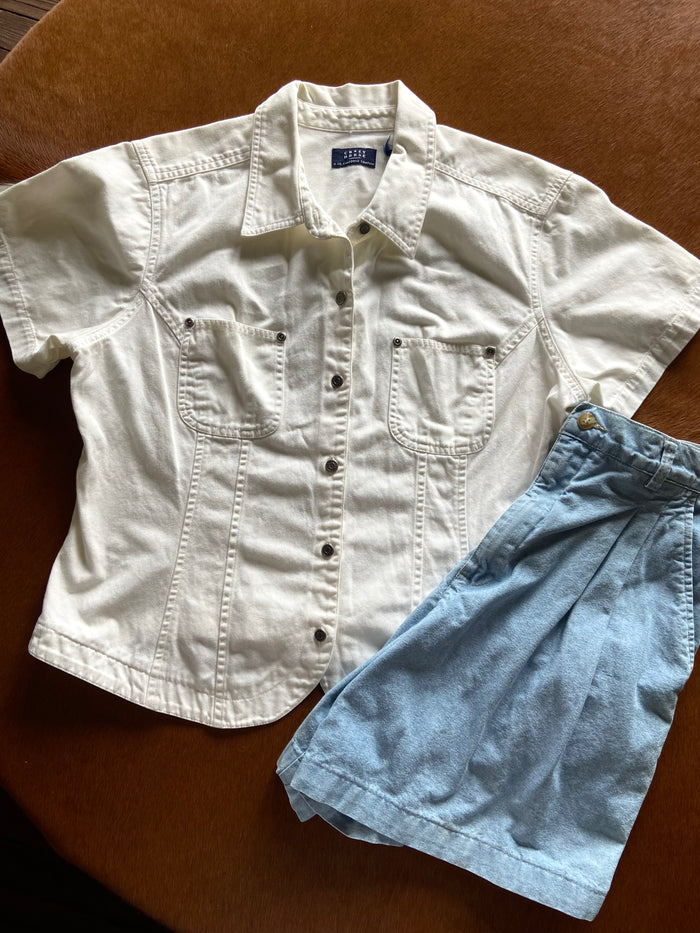 Vintage Crazy Horse Liz Claiborne White Denim Shirt - Deer Creek Mercantile