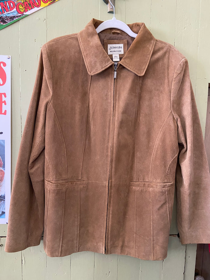 Vintage St. Johns Bay Tan Beige Washable Suede Jacket 90s y2k Style Size Large - Deer Creek Mercantile