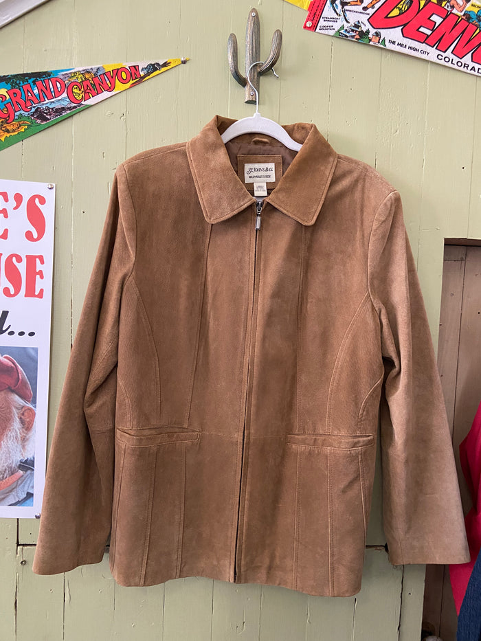 Vintage St. Johns Bay Tan Beige Washable Suede Jacket 90s y2k Style Size Large - Deer Creek Mercantile