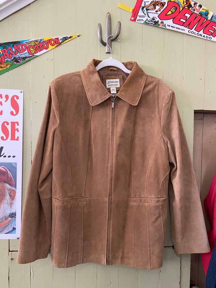 Vintage St. Johns Bay Tan Beige Washable Suede Jacket 90s y2k Style Size Large - Deer Creek Mercantile