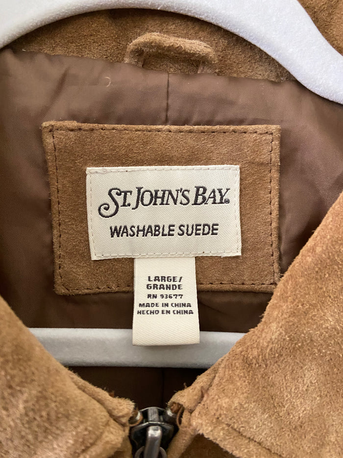 Vintage St. Johns Bay Tan Beige Washable Suede Jacket 90s y2k Style Size Large - Deer Creek Mercantile