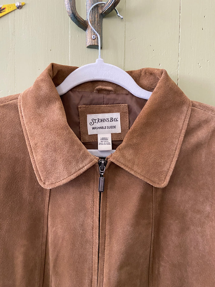 Vintage St. Johns Bay Tan Beige Washable Suede Jacket 90s y2k Style Size Large - Deer Creek Mercantile