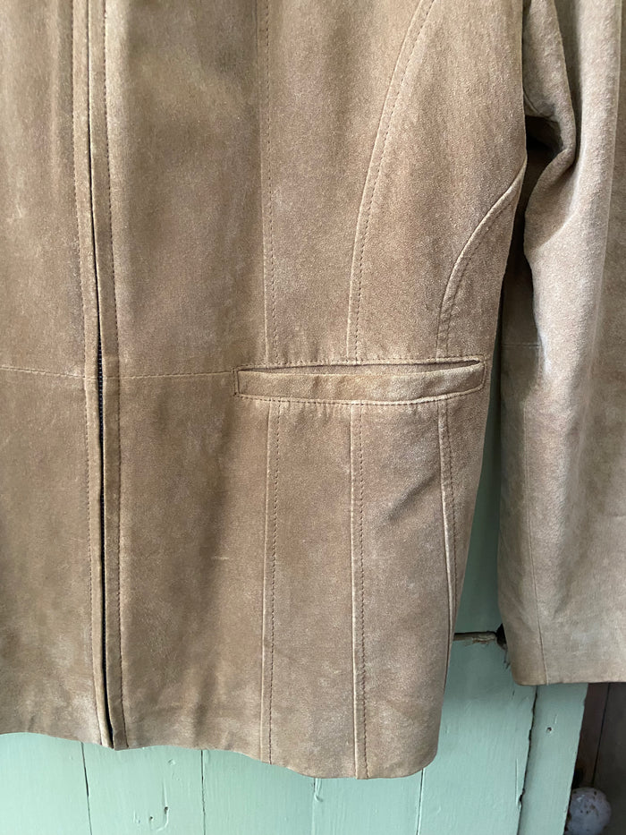 Vintage St. Johns Bay Tan Beige Washable Suede Jacket 90s y2k Style Size Large - Deer Creek Mercantile