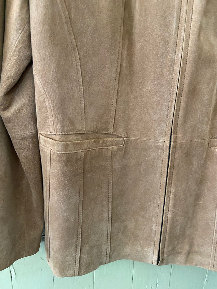 Vintage St. Johns Bay Tan Beige Washable Suede Jacket 90s y2k Style Size Large - Deer Creek Mercantile