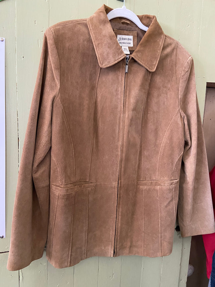 Vintage St. Johns Bay Tan Beige Washable Suede Jacket 90s y2k Style Size Large - Deer Creek Mercantile