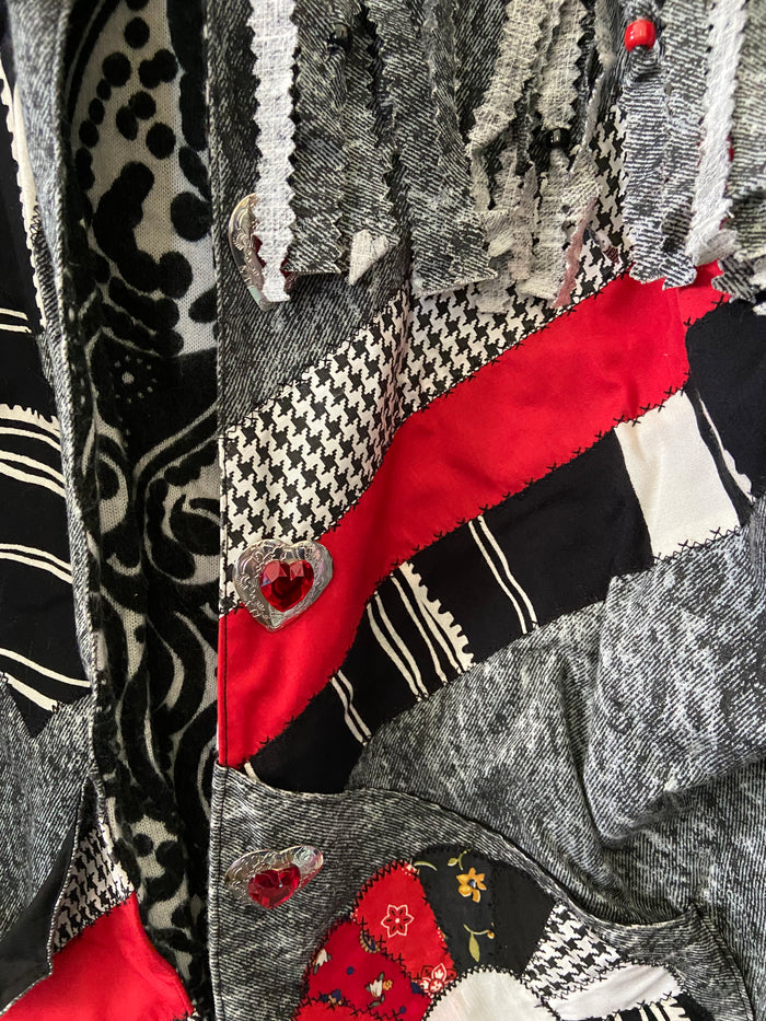 Vintage Handmade Quilted Jacket *Black/Red Bows, Hearts Size XL - Deer Creek Mercantile