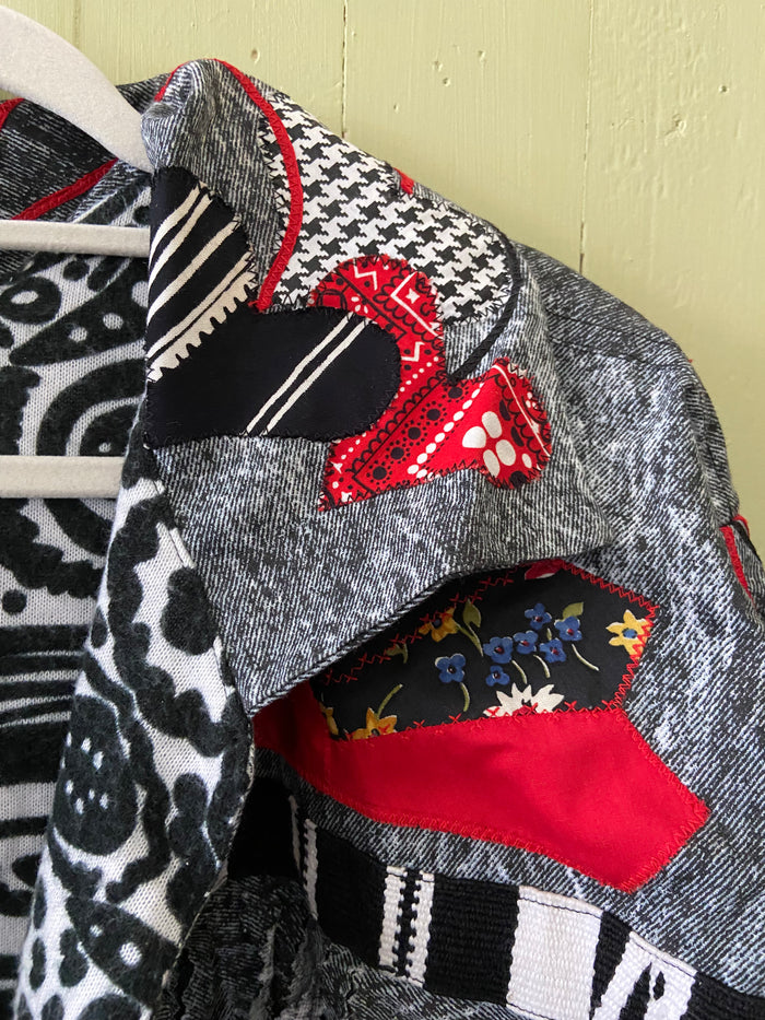 Vintage Handmade Quilted Jacket *Black/Red Bows, Hearts Size XL - Deer Creek Mercantile