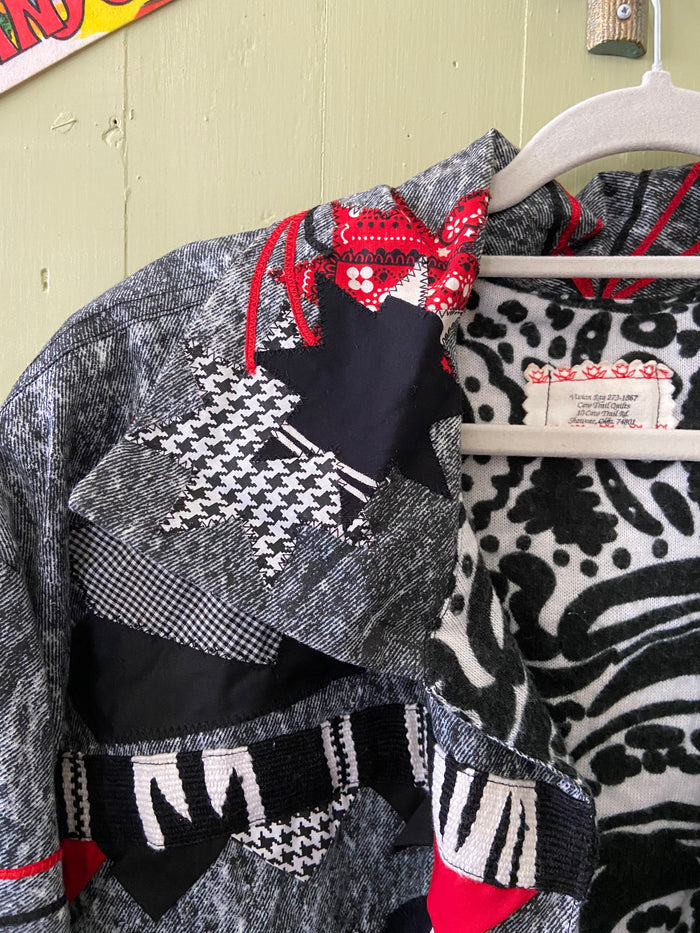 Vintage Handmade Quilted Jacket *Black/Red Bows, Hearts Size XL - Deer Creek Mercantile