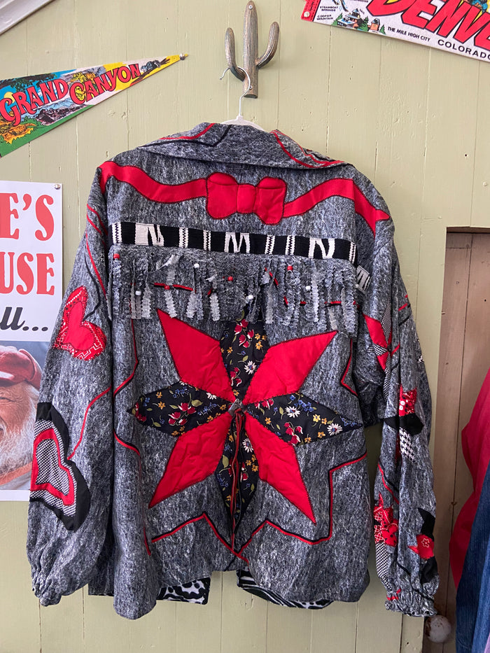 Vintage Handmade Quilted Jacket *Black/Red Bows, Hearts Size XL - Deer Creek Mercantile