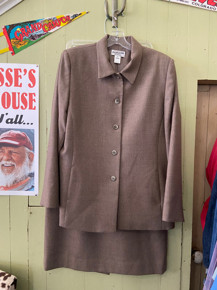 Vintage Pendleton Suit Set Women's Tan Skirt/Blazer (imperfections) - Deer Creek Mercantile