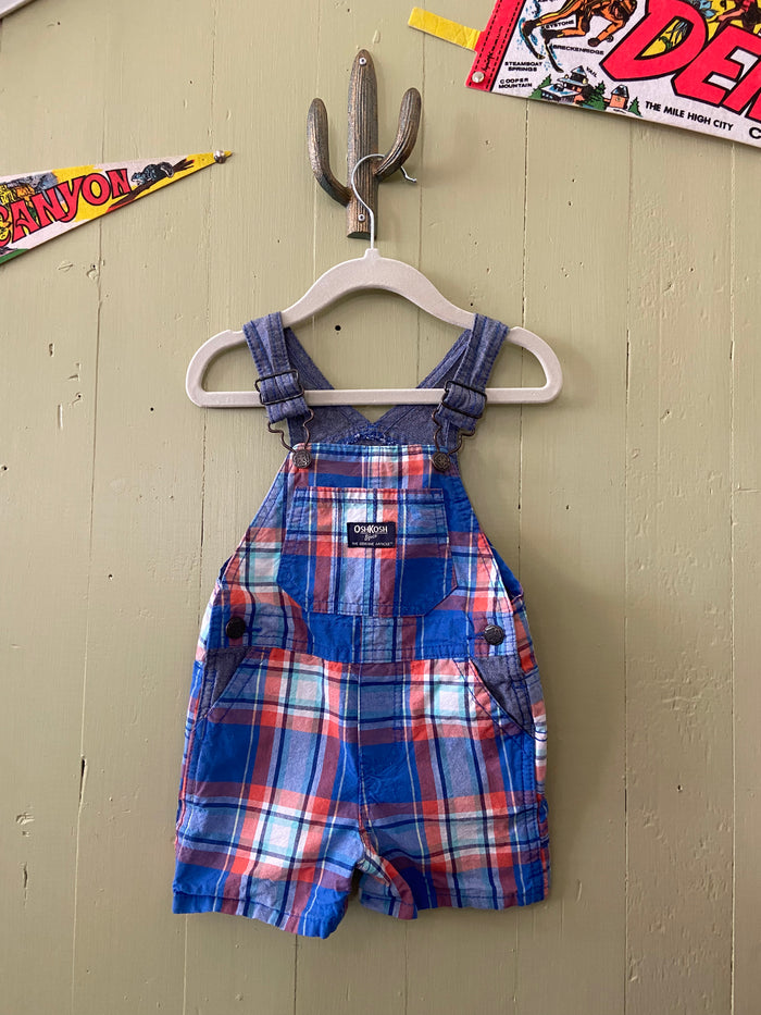 Pre-Loved Oshkosh Shortalls Plaid Orange/Blue Size 12 Months - Deer Creek Mercantile