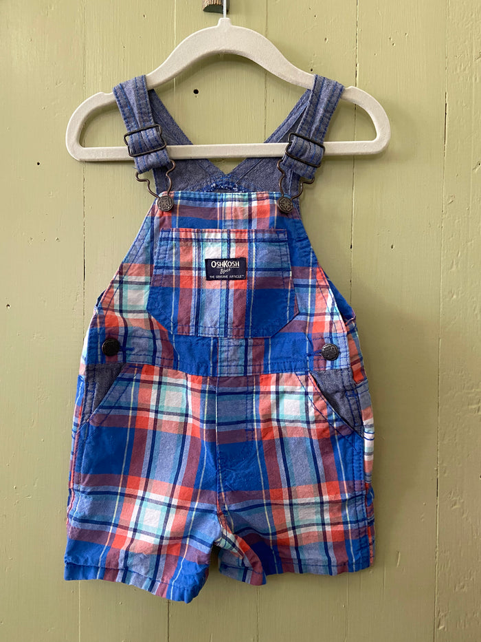 Pre-Loved Oshkosh Shortalls Plaid Orange/Blue Size 12 Months - Deer Creek Mercantile