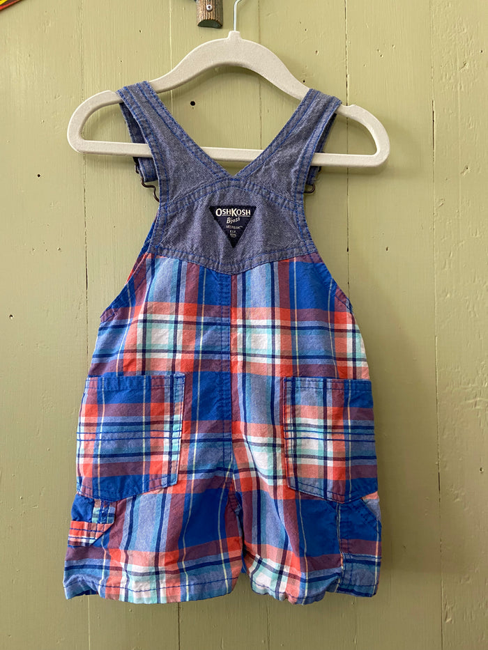 Pre-Loved Oshkosh Shortalls Plaid Orange/Blue Size 12 Months - Deer Creek Mercantile