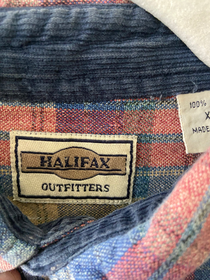Vintage Halifax Outfitters Button Down Plaid Shirt Size XXL 90s Style Burgundy/Navy - Deer Creek Mercantile