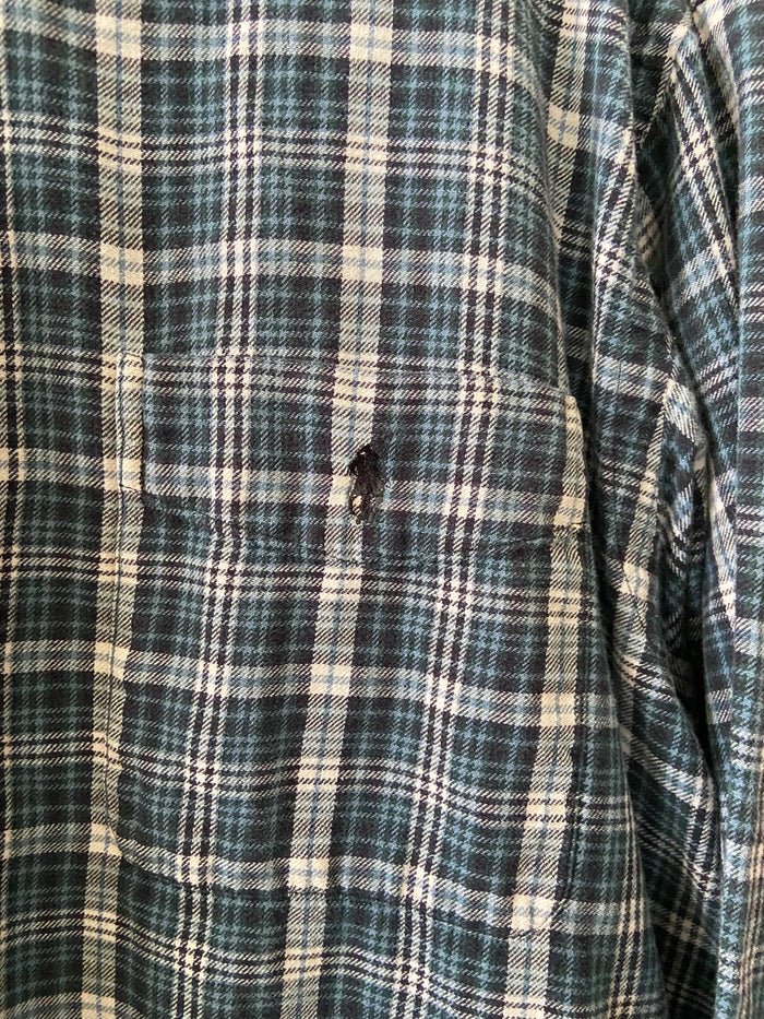 Vintage Ralph Lauren Big Shirt Blue Plaid Button Down Top Size Medium - Deer Creek Mercantile