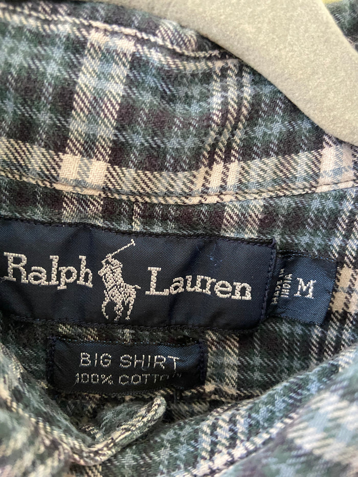 Vintage Ralph Lauren Big Shirt Blue Plaid Button Down Top Size Medium - Deer Creek Mercantile