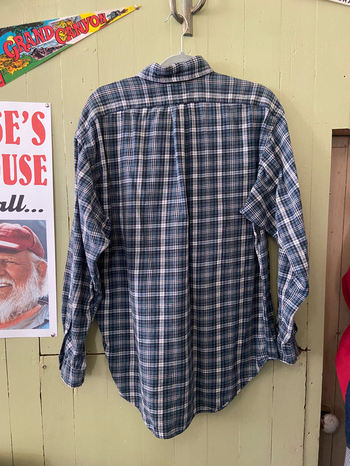 Vintage Ralph Lauren Big Shirt Blue Plaid Button Down Top Size Medium - Deer Creek Mercantile