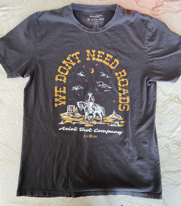 Pre-Loved Ariat We Don't Need Roads Boyfriend Fit Graphic Tee *Size Large - Deer Creek Mercantile