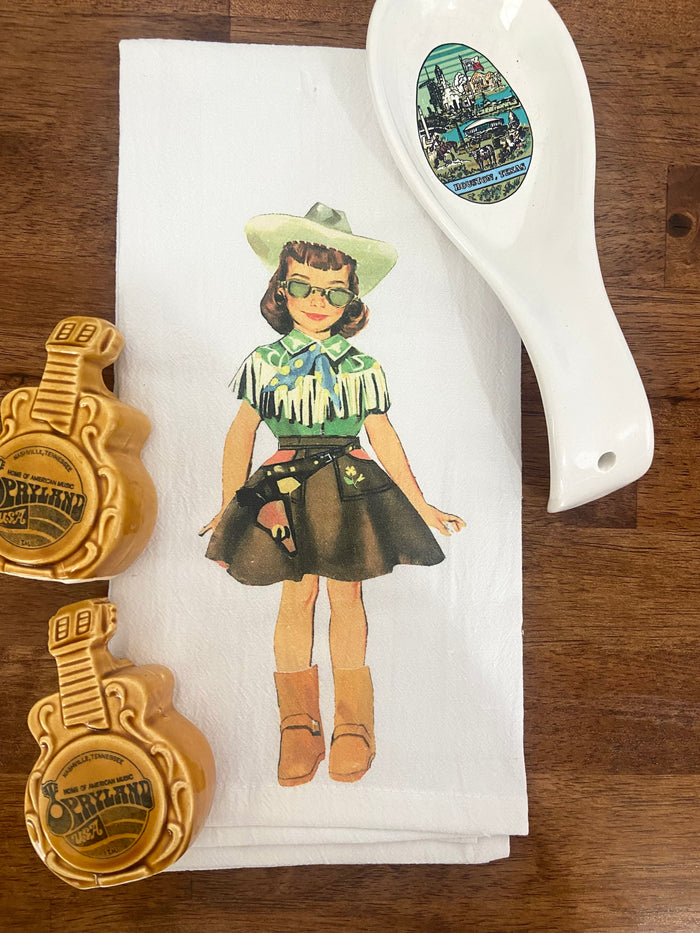 Retro Dish Towel - The Paper Doll Cowgirl - Deer Creek Mercantile