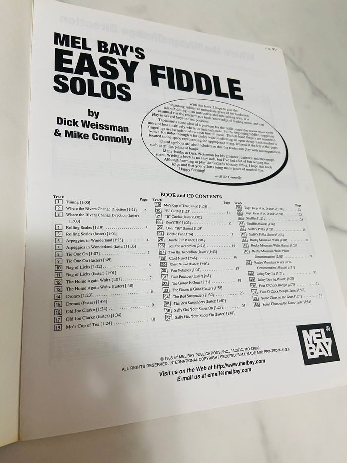 Vintage Mel Bay's Easy Fiddle Solos Song Book, 1985 - Deer Creek Mercantile