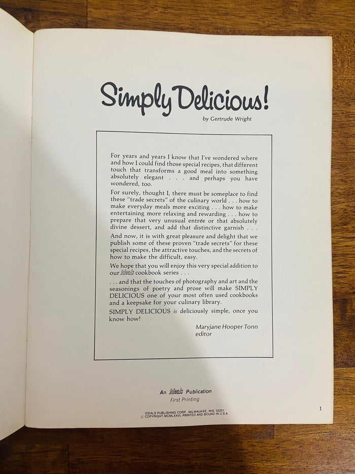 Vintage Simply Delicious Idea Publishing 1970s Paperback Cookbook - Deer Creek Mercantile