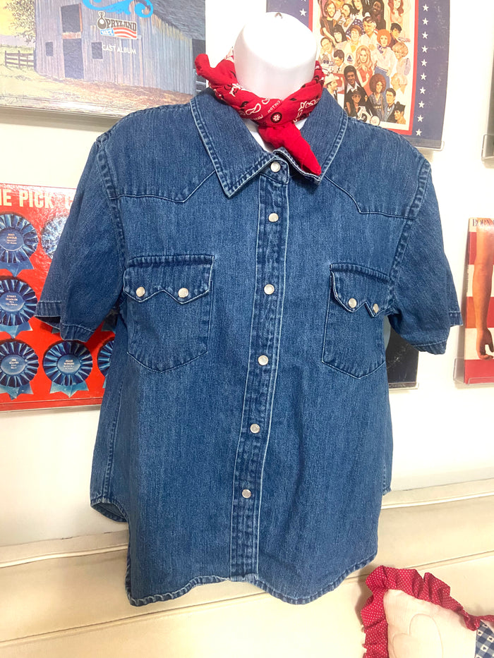 Vintage Women's Denim & Co. Western Pearl Snap Denim Shirt *Size Large - Deer Creek Mercantile