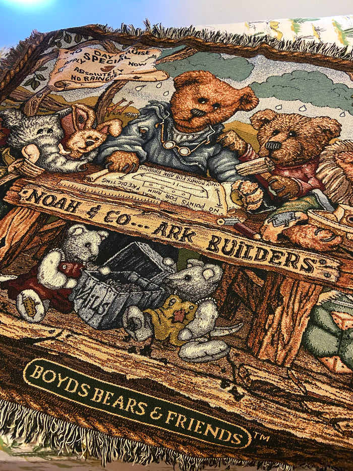 Vintage Boyds Bears Noahs Ark Tapestry Blanket, 1997 - Deer Creek Mercantile
