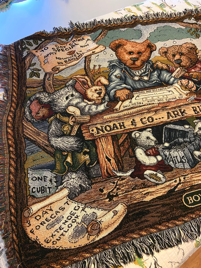 Vintage Boyds Bears Noahs Ark Tapestry Blanket, 1997 - Deer Creek Mercantile