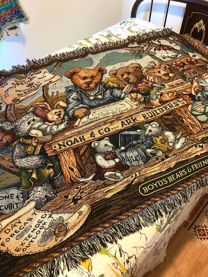Vintage Boyds Bears Noahs Ark Tapestry Blanket, 1997 - Deer Creek Mercantile
