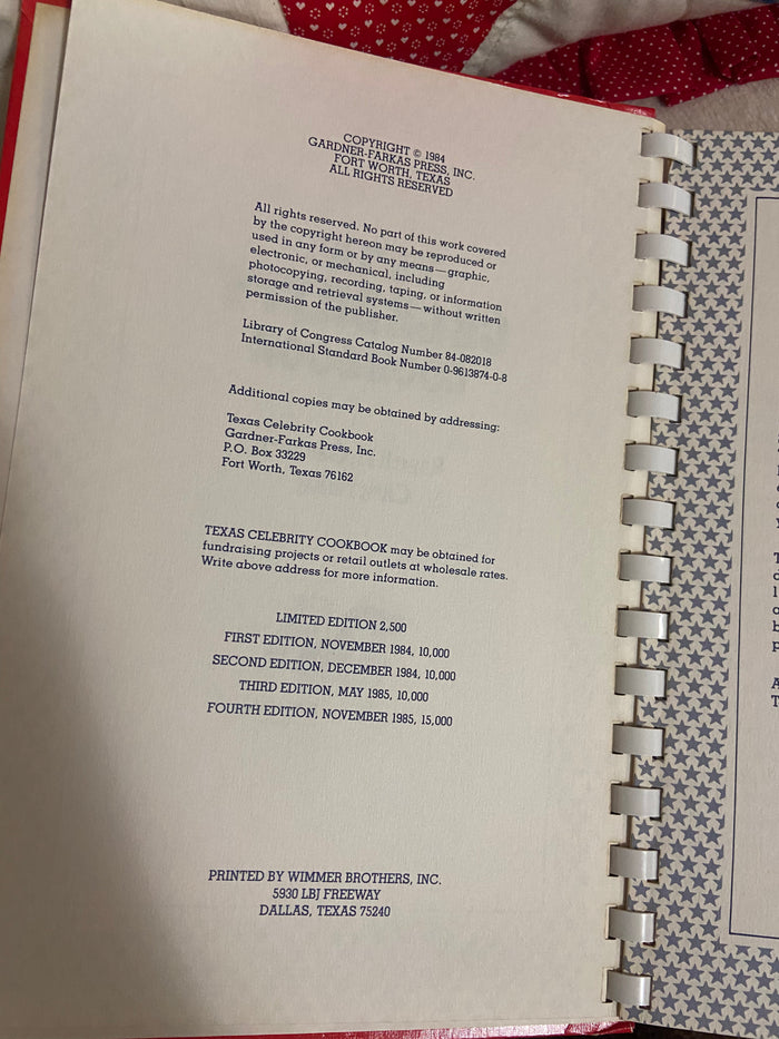Vintage Texas Celebrity 1986 Sesquicentennial Cookbook - Deer Creek Mercantile