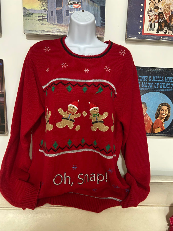 Vintage Jolly Sweaters Oh Snap Gingerbread Christmas Sweater, Size Large - Deer Creek Mercantile