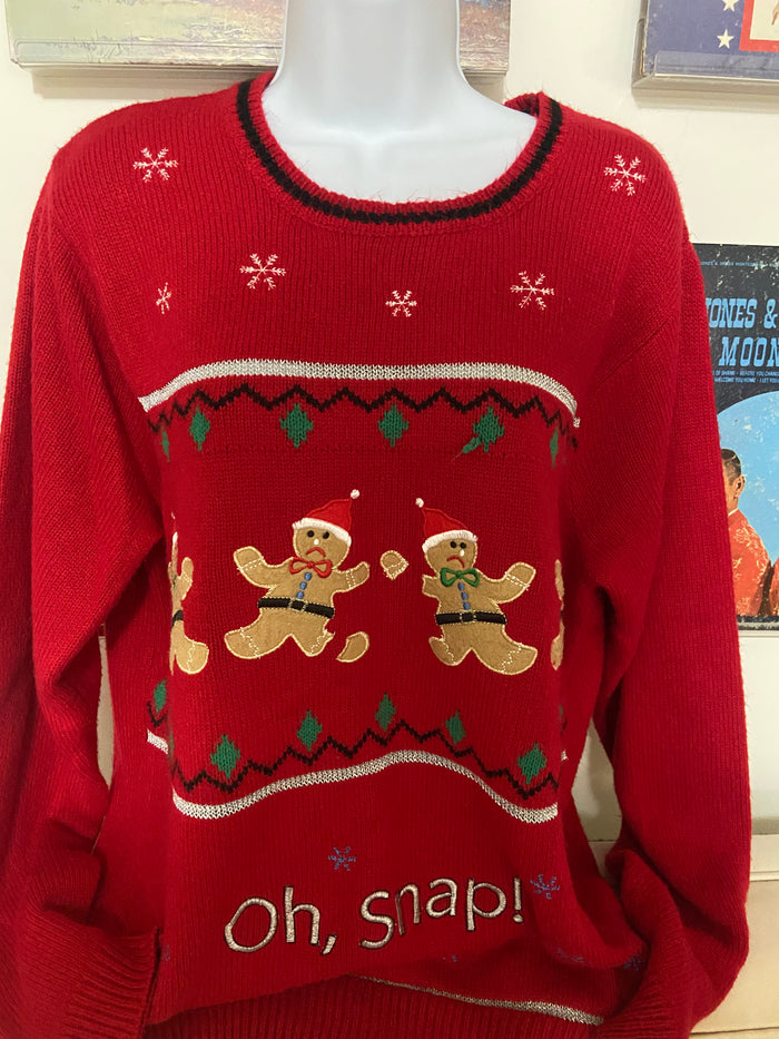 Vintage Jolly Sweaters Oh Snap Gingerbread Christmas Sweater, Size Large - Deer Creek Mercantile