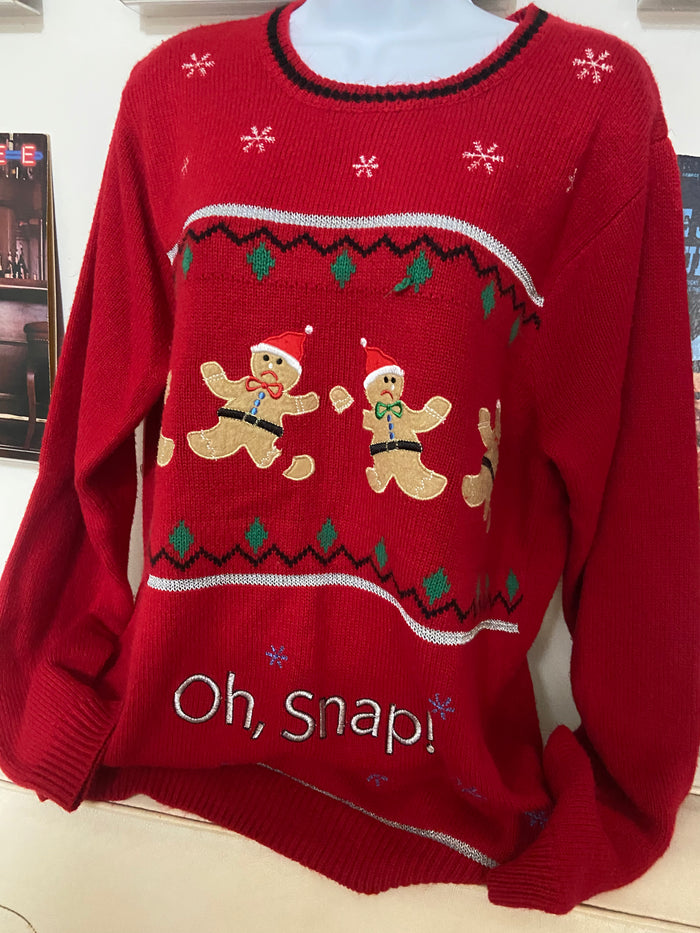 Vintage Jolly Sweaters Oh Snap Gingerbread Christmas Sweater, Size Large - Deer Creek Mercantile