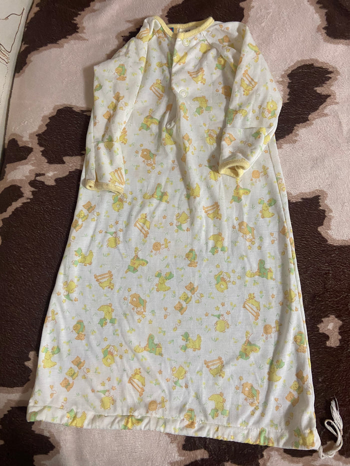 Vintage Carter's Baby Gown, Yellow Chicks, Nursery Rhymes, Layette Size - Deer Creek Mercantile
