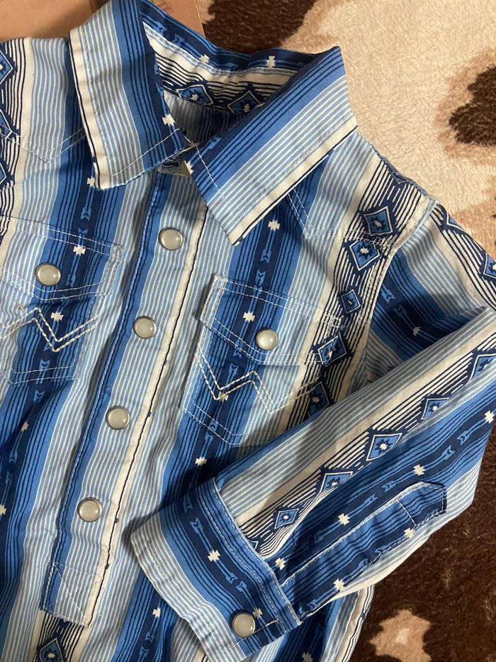 Vintage Wrangler Southwest Pearl Snap Bodysuit, Blue, Size 3-6 Months - Deer Creek Mercantile