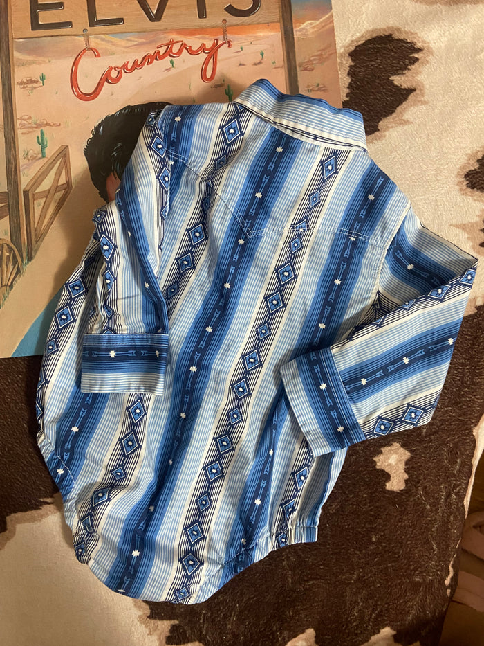 Vintage Wrangler Southwest Pearl Snap Bodysuit, Blue, Size 3-6 Months - Deer Creek Mercantile