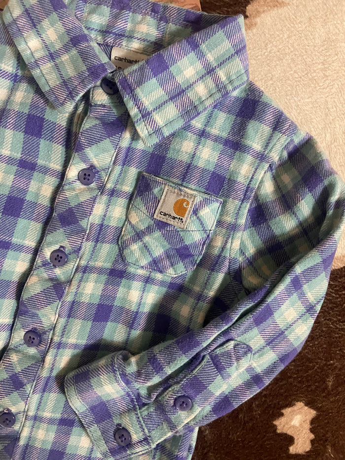 Pre-Loved Girls Carhartt Flannel Shirt (Purple/Teal), 18 Months - Deer Creek Mercantile
