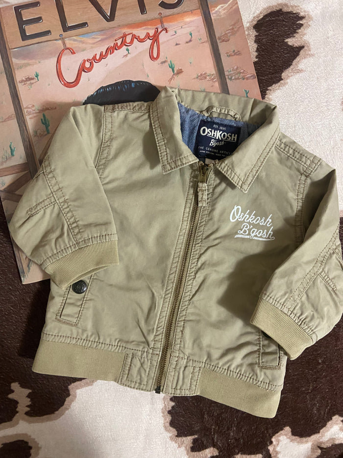 Vintage Oshkosh Khaki Tan Boys Bomber Jacket, Size 9 Months - Deer Creek Mercantile