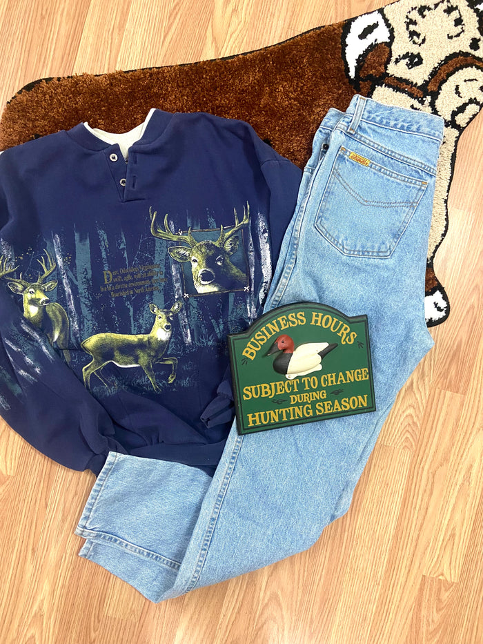 Vintage Art Unlimited Deer Wildlife Crewneck Sweatshirt 90s, Size Medium - Deer Creek Mercantile